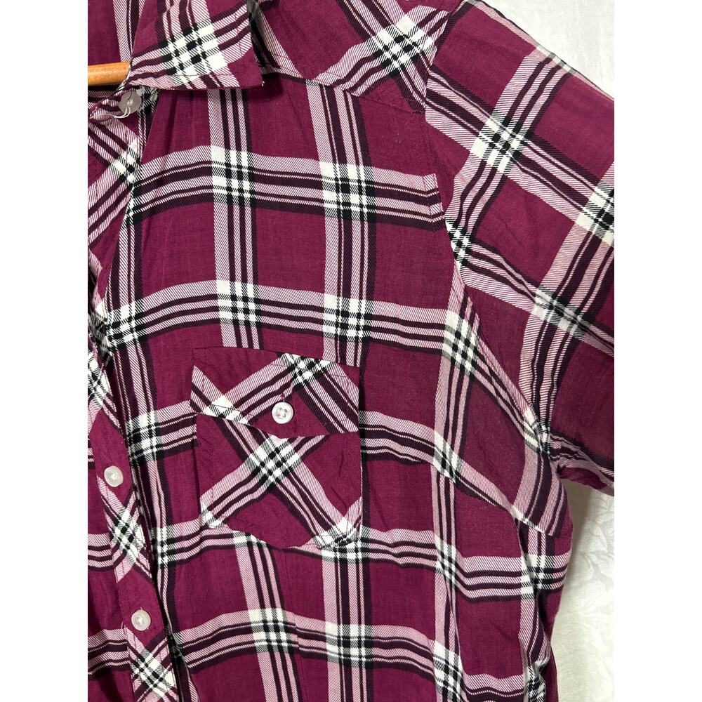 Torrid Button Up 1 1X Burgundy Plaid Lightweight - Picture 3 of 10